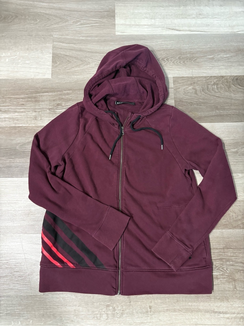 Under Armour Maroon Zip-Up Hooded Sweatshirt with Accent Stripes